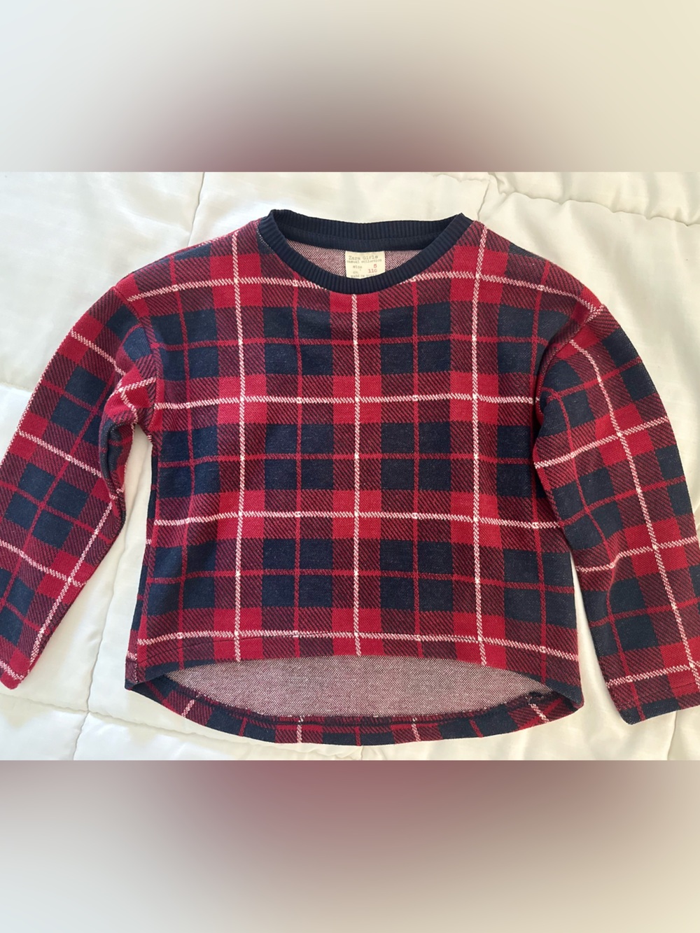 Zara Girls Red & Navy Plaid Knit Sweater 5